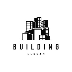 High rise building logo design with real estate apartment construction concept simple template illustration