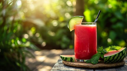 Refreshing Watermelon Summer Drink Glass of Red Smoothie Healthy Natural Beverage Delicious Cool Tropical Fruit Juice Tasty Summertime Recipe Vibrant 