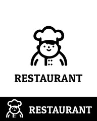 Simple and modern vector illustration featuring a smiling chef wearing a chef's hat and uniform, designed in a minimalist black and white style
