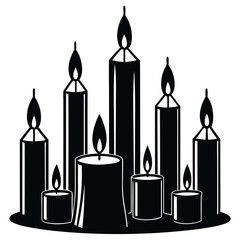 Set candle silhouettes for party and religion commemorative. Set of burning christmas candles icons. candlestick flat icon for apps and websites