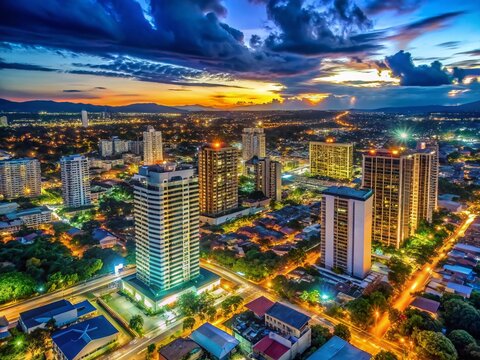 Davao City Philippines Night Skyline Aerial High Rises Condos Hotels
