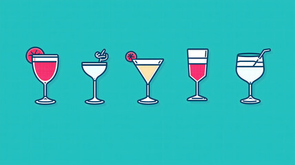 odern Beverage Illustration Set – Trendy Drink Art for Café, Bar, and Branding