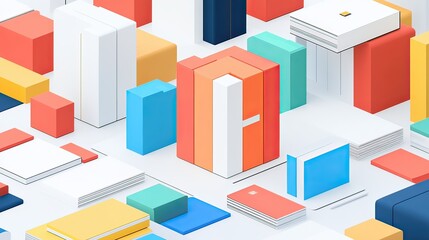 Fototapeta premium Dynamic 3d shapes and colors in modern aerial graphic design environment