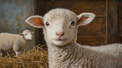 Cute Lamb in Barn Setting