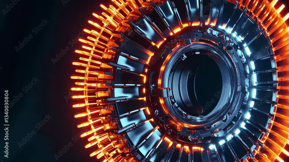 Poster futuristic circular design with glowing lights and metallic structure