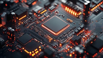 Fototapeta premium Detailed image of a computer circuit board with electronic components