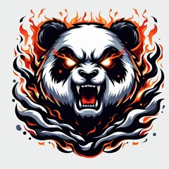 Fototapeta premium Furious fiery panda head, ferocious beast surrounded by burning flames