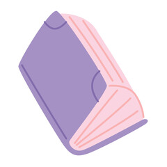 One open purple book in cartoon style. Vector illustration isolated on light background