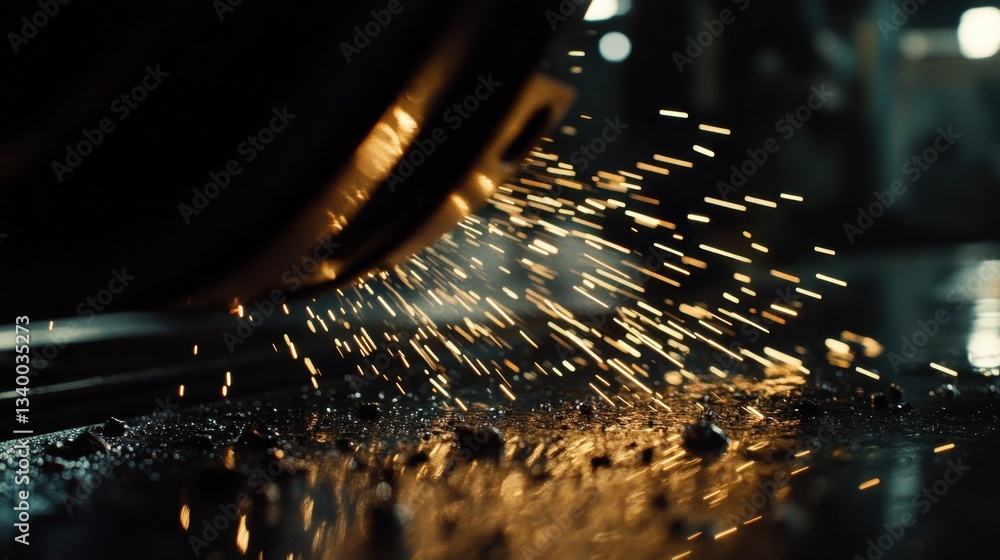 Poster close up shot showing sparks emanating from grinding action