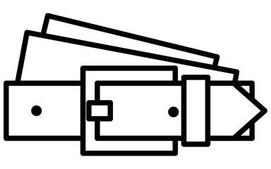 衣料品、くるっと巻かれたベルトのシンプルな白黒の線画アイコン