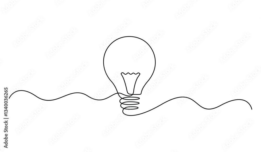 Aufkleber light bulb continuous one line drawing of bulb isolated outline vector icon. single line art light b