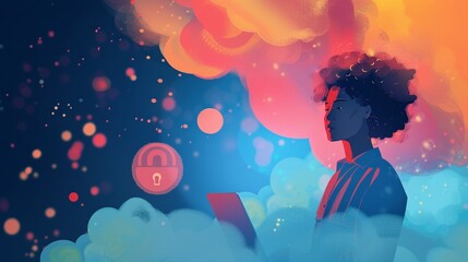 Obraz premium girl in the night sky