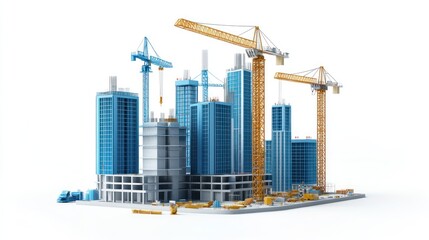 Construction site city model. 3D city under construction