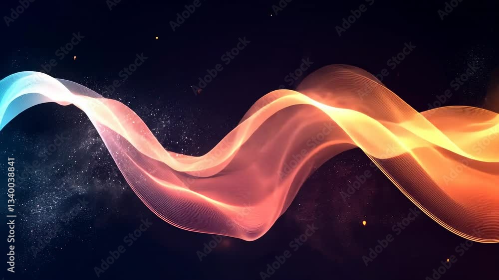 Poster abstract colorful wavy shape design with glowing light effects on dark background