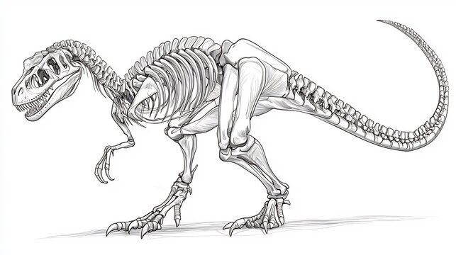 Detailed line drawing of a dinosaur's skeletal structure for educational purposes