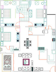 vector sketch illustration of architectural design interior plan of classic vintage mediterranean house building