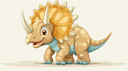 Detailed vector illustration of a cartoon Triceratops in a playful pose perfect for childrens merchandise