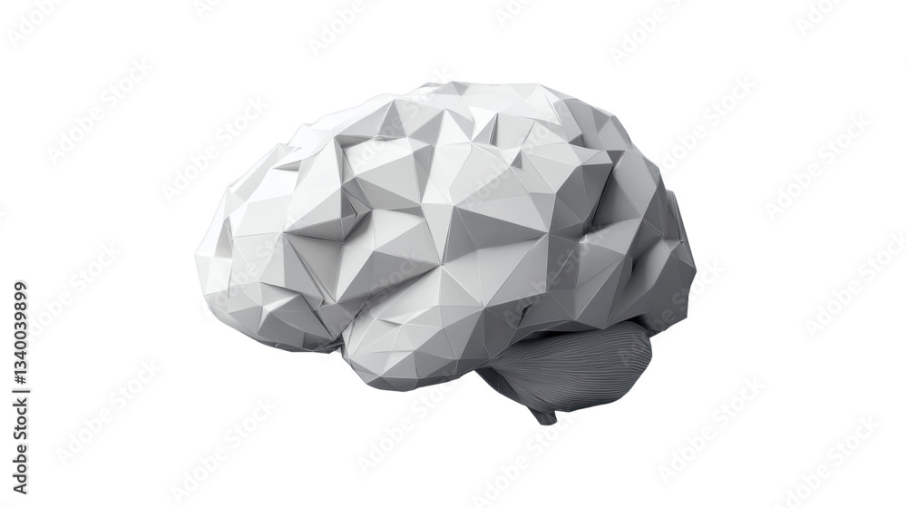 Poster white low poly brain rendering on transparent background representing artificial intelligence