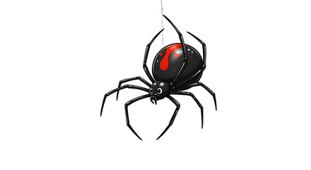 Cartoon Black Widow Spider Hanging Down From a Silken Web