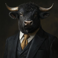 A bull dressed as a muscular businessman NFT art Generative ai