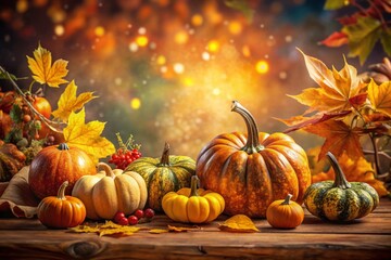 Naklejka premium Double Exposure: Autumn Harvest Still Life, Stop Motion Animation Pumpkins