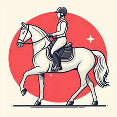 minimalist flat design of horseback riding with red circle,Isolated design on white background