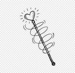 Hand Drawn magic wand doodle. Sketch style icon.Isolated on transparent background.