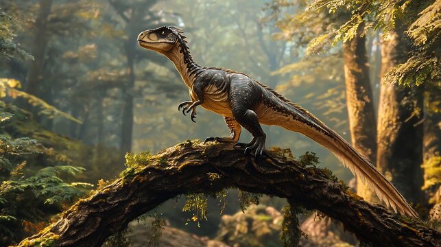 Dimorphodon perched on a tree branch surveying its Jurassic surroundings