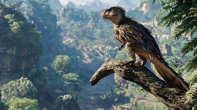 Dimorphodon perched on a tree branch surveying its Jurassic surroundings