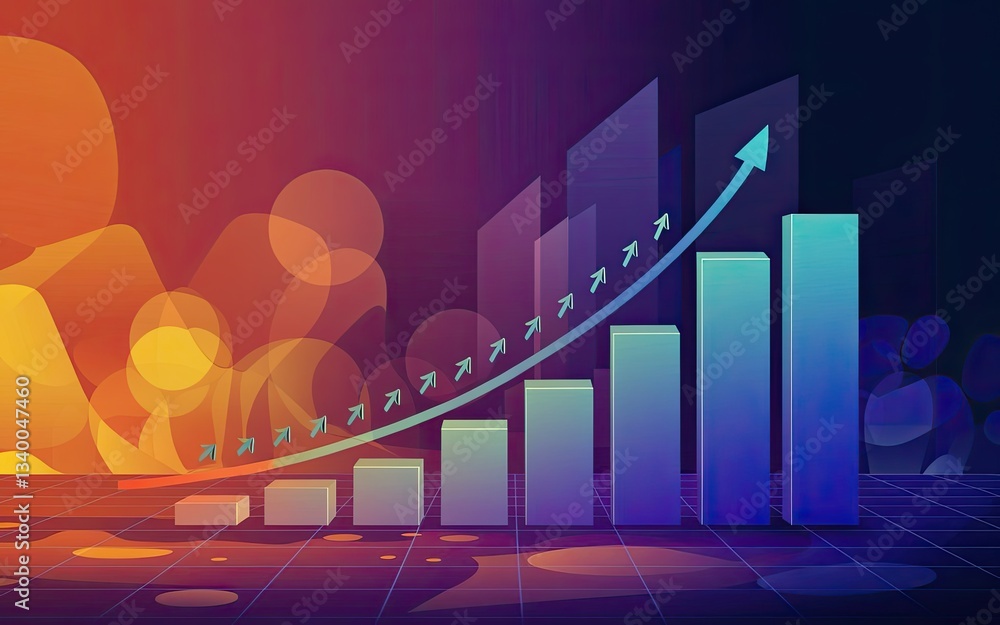 Poster ascending progress graph: a visually striking data representation featuring a vibrant bar graph, wit