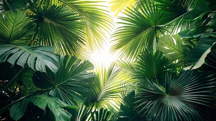 Tropical foliage canopy, sunlight filtering