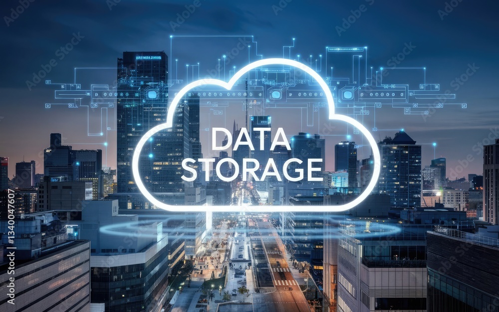 Poster cloud data storage: a luminous cloud graphic encapsulates 