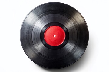 Fototapeta premium Double Exposure: Red Vinyl Record Closeup, Grooves & Texture, White Background