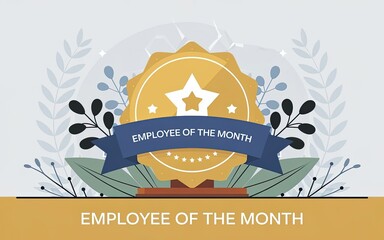 Employee of the Month: A stylized golden badge with a prominent star is featured, complete with the inscription "Employee of the Month." Embellishments include elegant laurels and botanical elements.