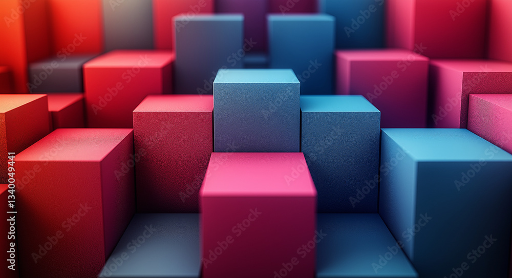 Aufkleber abstract 3d composition of colorful geometric shapes with rounded edges & playful design