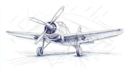 Pen Sketch of a Vintage Propeller Airplane