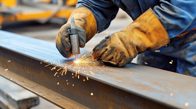 Welding Sparks Flying While A Worker Operates A Torch On Steel