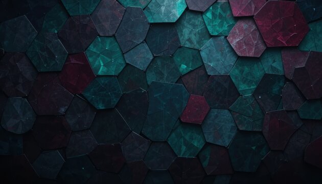 Dark Geometric Hexagons in Burgundy, Navy, and Emerald - Abstract Background Design
