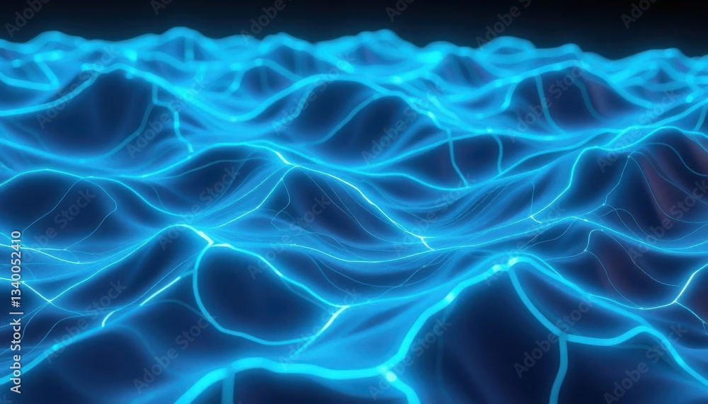 Poster mesmerizing cyber wave effect with glowing cyan topographic contours in digital terrain abstract bac