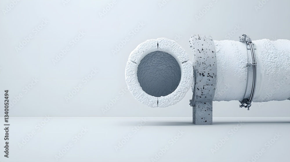 Poster A close up image of a thermal insulation pipe with a smooth cylindrical shape and a simple minimalist design against a plain white background