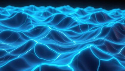 Mesmerizing Cyber Wave Effect with Glowing Cyan Topographic Contours in Digital Terrain Abstract Background