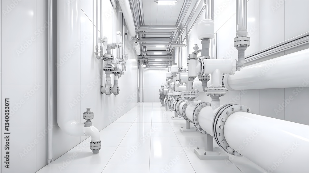 Poster a close up view of an industrial pipeline system with a series of pipes fittings and valves against 