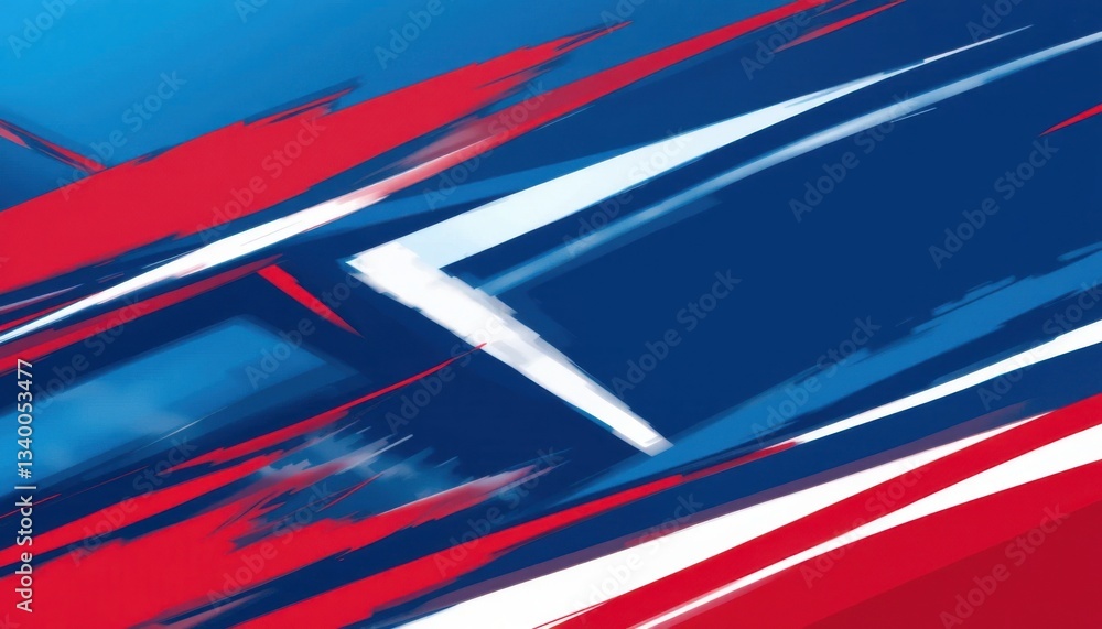 Poster dynamic sports design featuring angular shapes in fiery red and cobalt blue