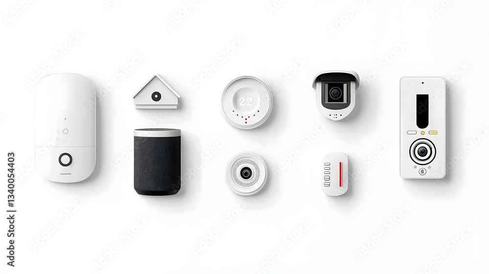 Aufkleber a collection of smart home technology devices and icons including a speaker thermostat security othe