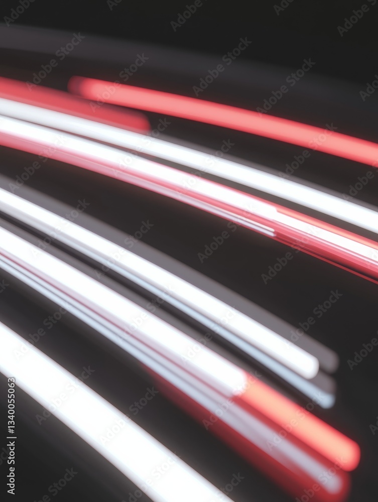 Poster abstract light trails of red and white create a sense of motion and energy on a dark backdrop.