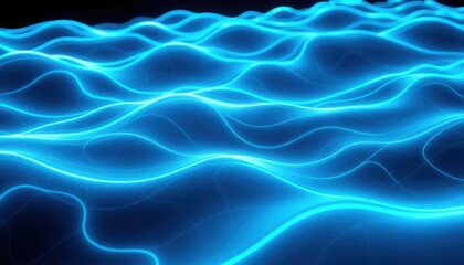 Obraz premium Futuristic Waves, Electric Blue Terrain, Digital Abstract, High-Tech Environment, Flowing Patterns, Neon Glow