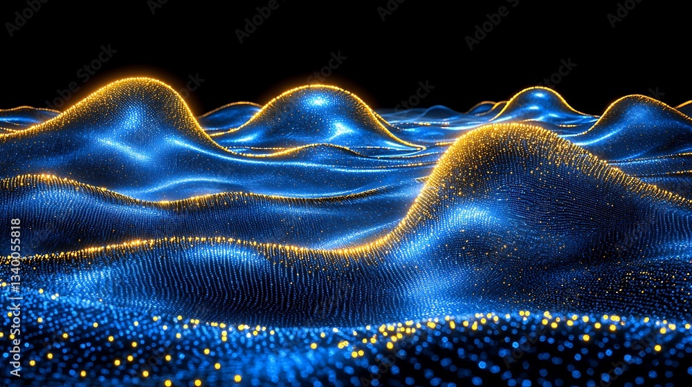 Aufkleber abstract blue and gold shimmering terrain rendering for tech backdrop
