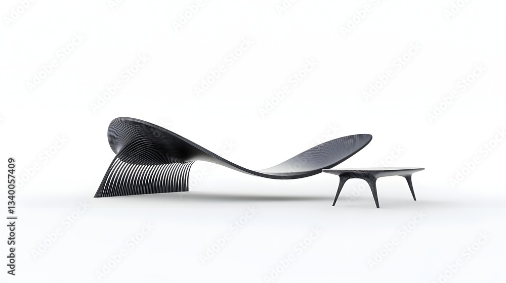 Poster a dynamic abstract sculpture crafted from interwoven carbon fiber strands creating a fluid organic f