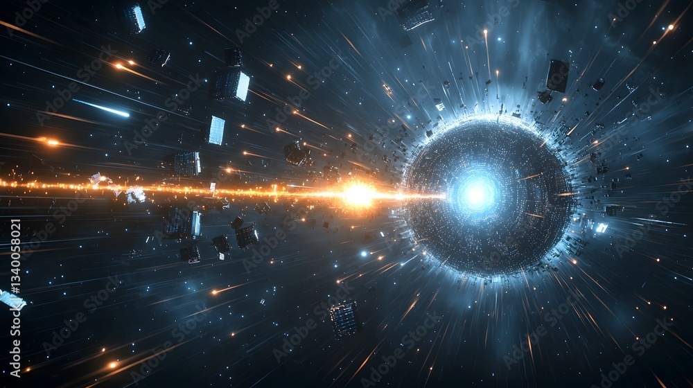Aufkleber a futuristic and abstract image depicting a cosmic signal or energy surge traveling through the gala