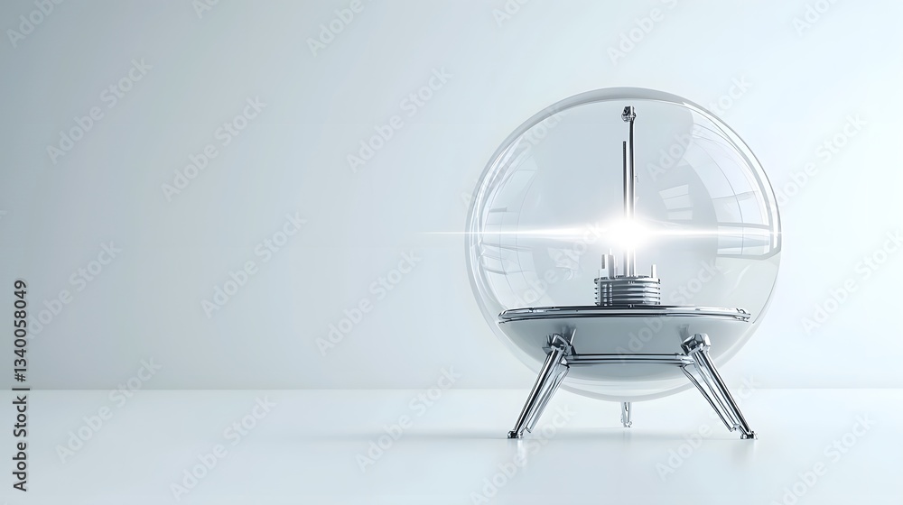 Aufkleber A futuristic and captivating image depicting a transparent glowing orb hovering above a clean minimalist white backdrop emitting an aura of unknown radiation or energy